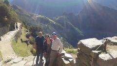 Arrival of the group of hikers at Machu Picchu